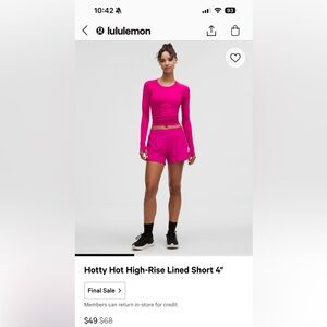Lululemon Hotty Hot High-Rise Lined Short 4”